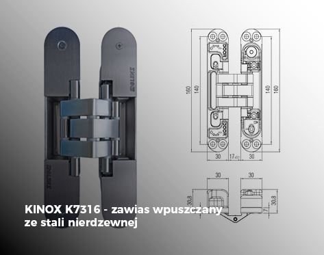 KINOX K7316 - zawias wpuszczany ze stali nierdzewnej