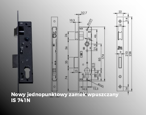 Jednopunktowy zamek wpuszczany do drzwi IS 741N