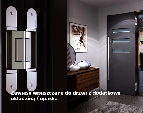 Zawiasy wpuszczane do drzwi z dodatkową okładziną / opaską
