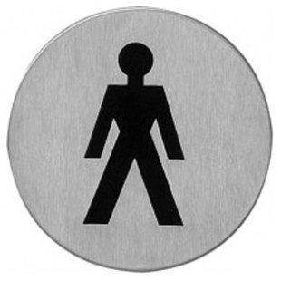 PIKTOGRAM OKRĄGŁY "TOALETA MĘSKA" śr.76mm STAL NIERDZEWNA