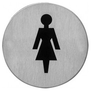 PIKTOGRAM OKRĄGŁY "TOALETA DAMSKA" śr.76mm STAL NIERDZEWNA