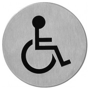 PIKTOGRAM OKRĄGŁY "TOALETA INWALIDA" śr.76mm STAL NIERDZEWNA