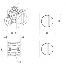 ZAMEK HOOKY ZERO KWADRATOWY Z BLOKADĄ WC CHROMOWANY MATOWY [GRUBOŚĆ DRZWI 38-48 mm]