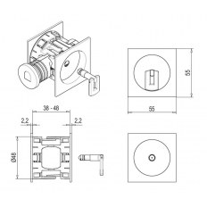 ZAMEK HOOKY ZERO KWADRATOWY NA KLUCZ NIKLOWANY MATOWY [GRUBOŚĆ DRZWI 38-48 mm]