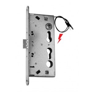 ZAMEK WPUSZCZANY 72 WB 12VAC/DC, E=65mm, ZAOKRĄGLONA BLACHA 235x24mm, PPOŻ., PRAWY, GALWANIZOWANY NA BIAŁO