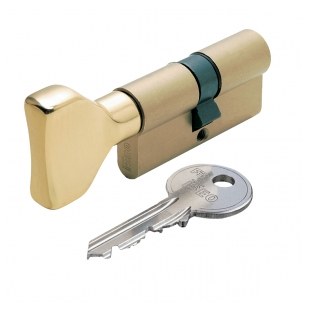 WKŁADKA BĘBENKOWA F5 DWUSTRONNA Z GAŁKĄ 33x28, 3 KLUCZE, MOSIĄDZ NATURALNY