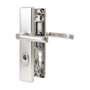 KLAMKA JUNO 92WB Z ZABEZPIECZENIEM (ZA) SREBRNA (F1)