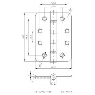 ZAWIAS SPLATANY ZAOKRĄGLONY 102x76 mm CHROMOWANY MATOWY