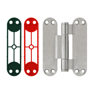 ZESTAW 3 ZAWIASÓW OT 335 150 Z PŁYTKĄ INVISACTA [40 KG], NIKLOWANYCH, PODKŁADKI ZIELONE (4 SZT.), CZERWONE (4 SZT.), WKRĘTY (24 SZT.)