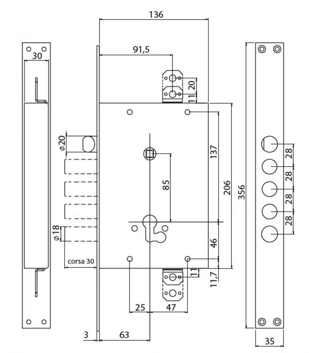 Zamek rozporowy IS 678 - rysunek techniczny