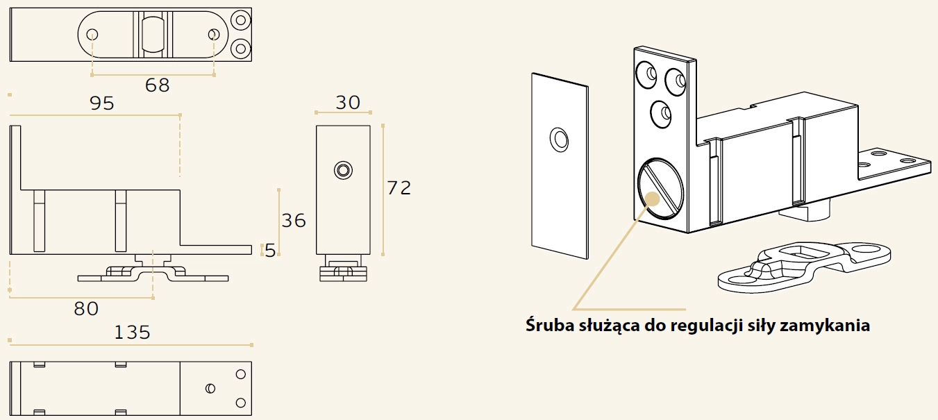 Zawias 05.199 sruba do regulacji